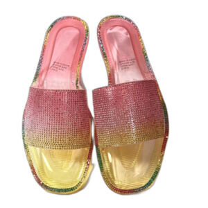 Olivia Miller jelly rhinestone slip on gradient pink to‎ yellow size 9 NWOT